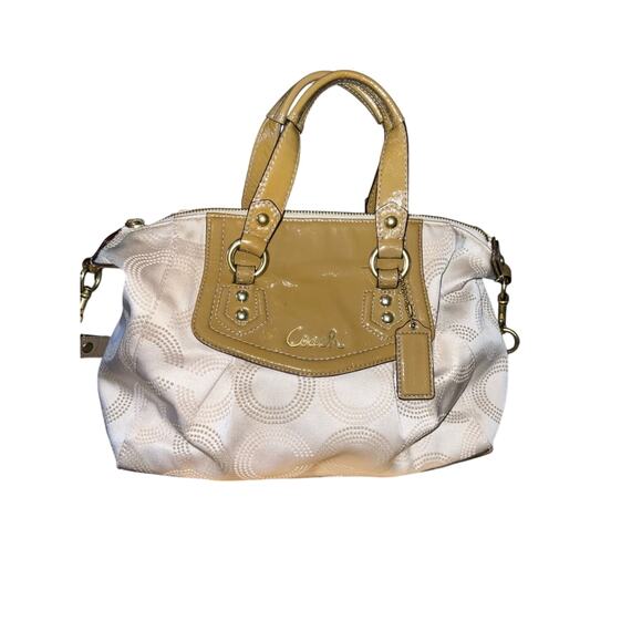 Coach Handbags - Coach Ashley Dotted Op Art Sateen Satchel Cream Patent Y2K F20027 coquette glam